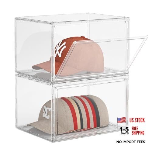 2 Pack Baseball Cap Organizer – Stackable Hat Storage Box – Acrylic Cap